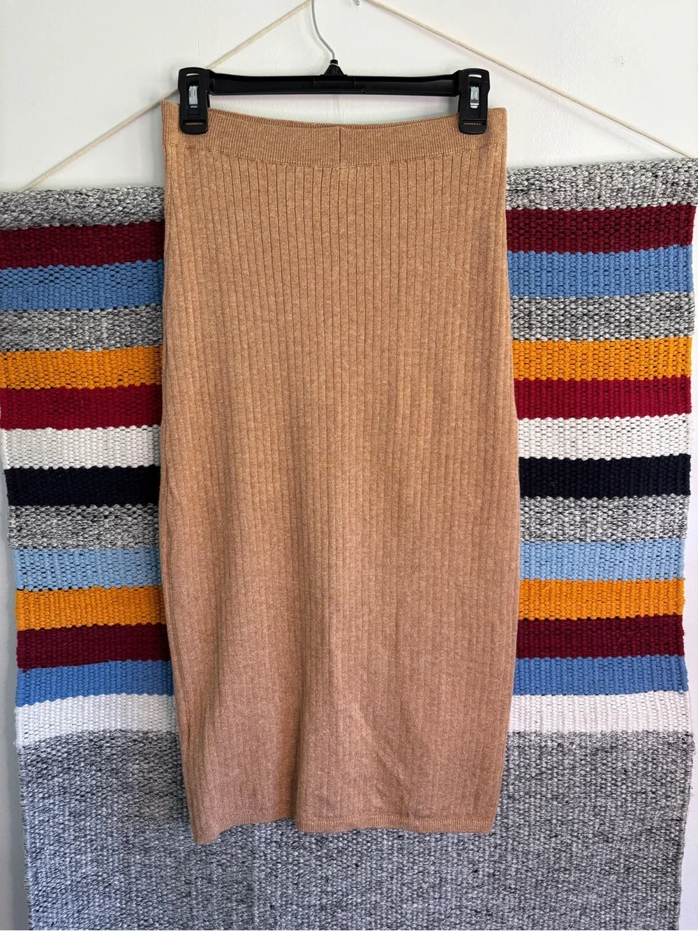 Free People Ribbed Midi Skirt in Camel Small